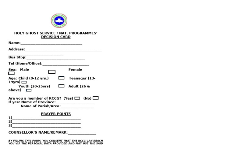 RCCG Decision Card Template | PDF