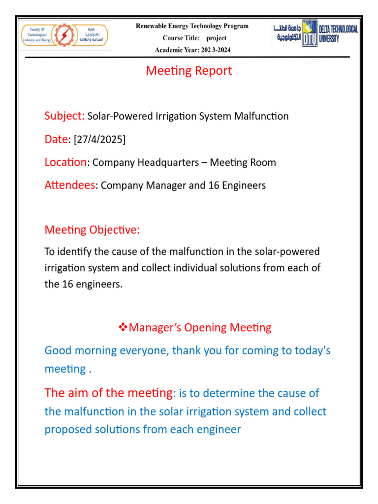 Meeting Report Finally 1 | PDF | Solar Power | Pump