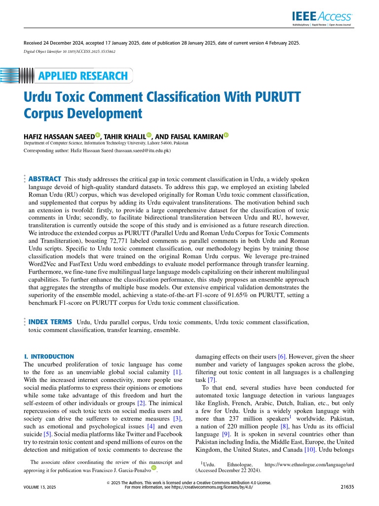 Urdu Toxic Comment Classification Study | PDF | Deep Learning | Machine ...