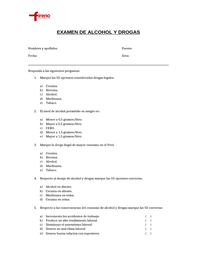 Examen de Alcohol y Drogas Laboral | PDF