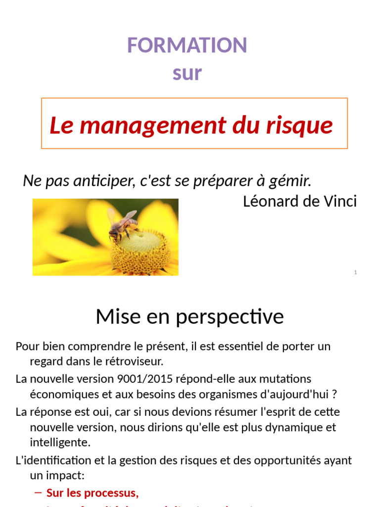 Management du risque selon ISO 31000 | PDF | Système de management de ...