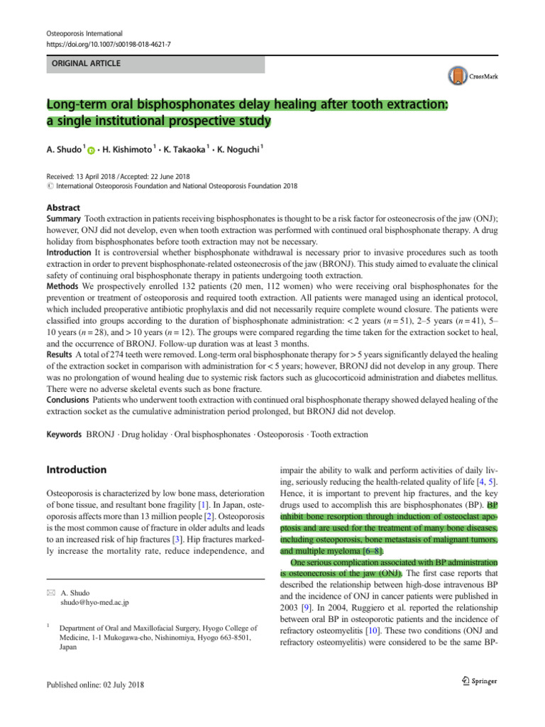 Bisphosphonates and Tooth Extraction Healing | PDF | Dentistry Branches ...
