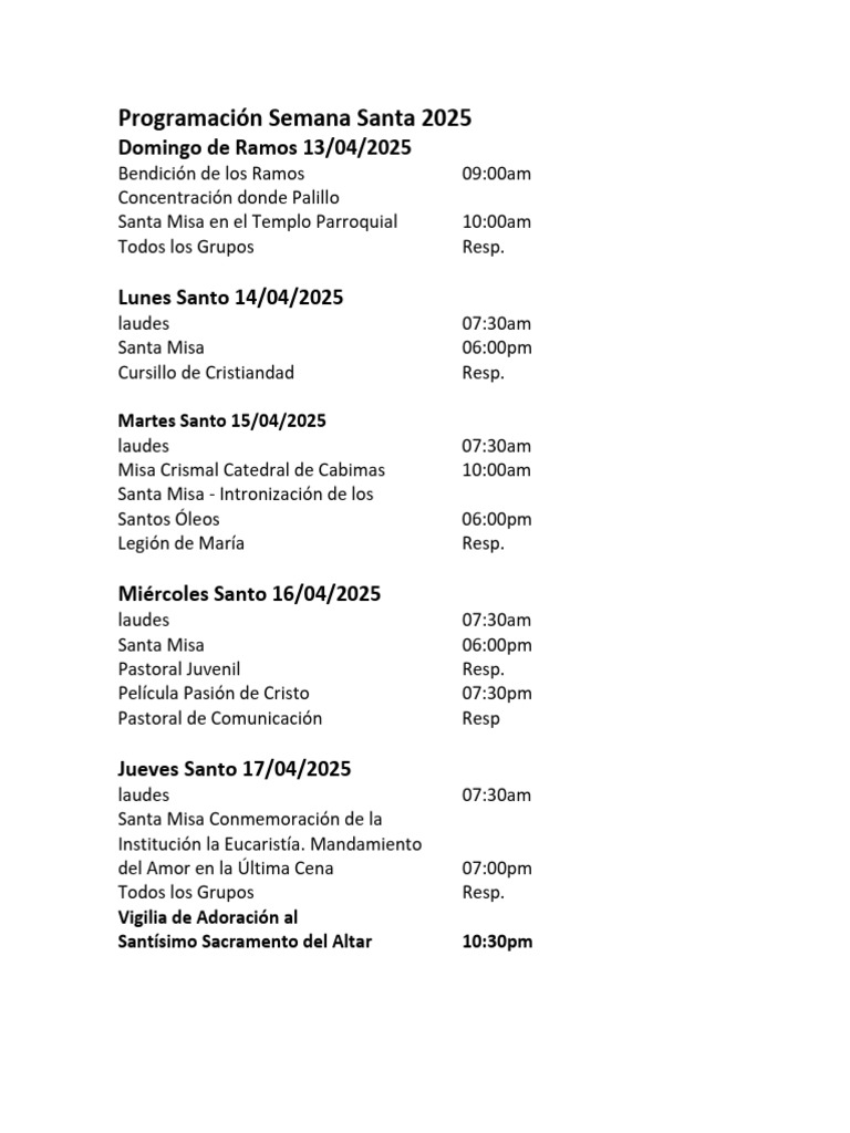 Programación Semana Santa 2025 | PDF