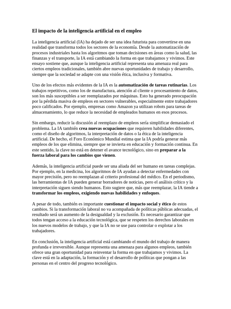 Impacto de la IA en el empleo y la sociedad | PDF | Inteligencia ...