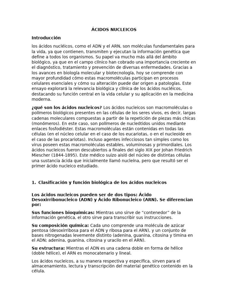 Importancia de los Ácidos Nucleicos en Biología | PDF | Rna | Adn