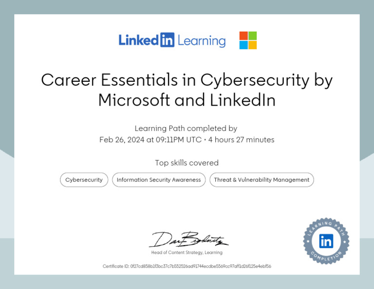 Microsoft Cybersecurity Essentials Certificate | PDF