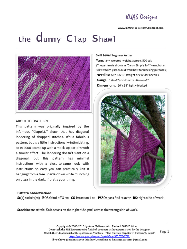 Dummy Clap Shawl Knitting Pattern | PDF | Knitting | Needlework