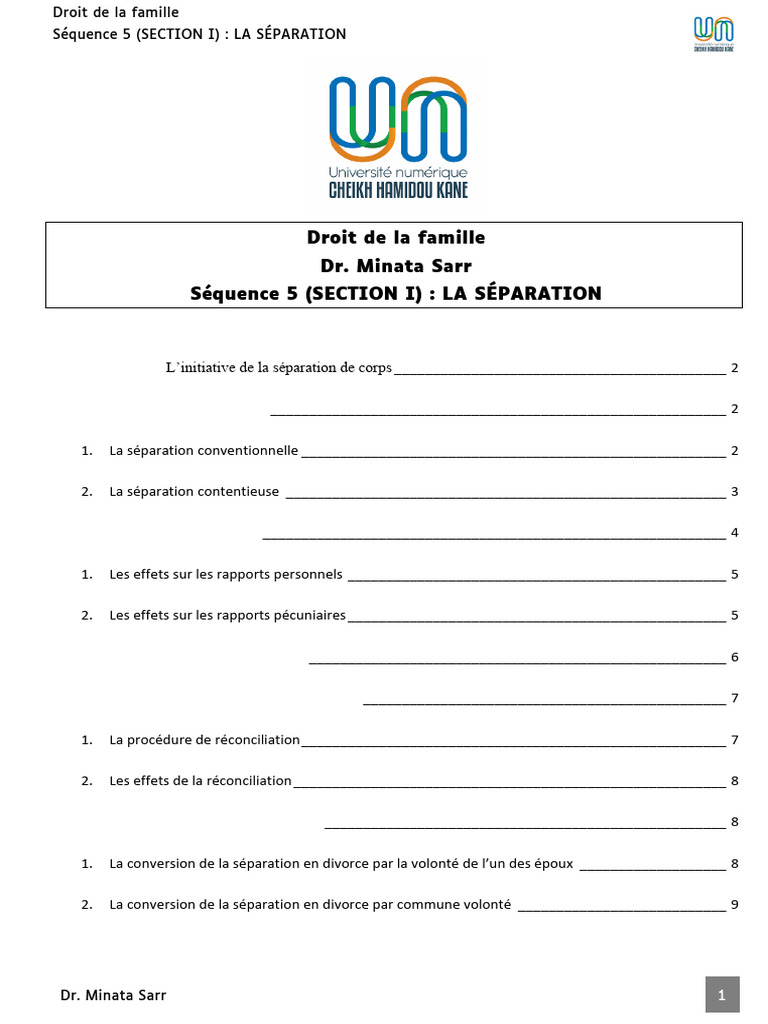 Séparation de corps en droit familial sénégalais | PDF | Divorce | Mariage
