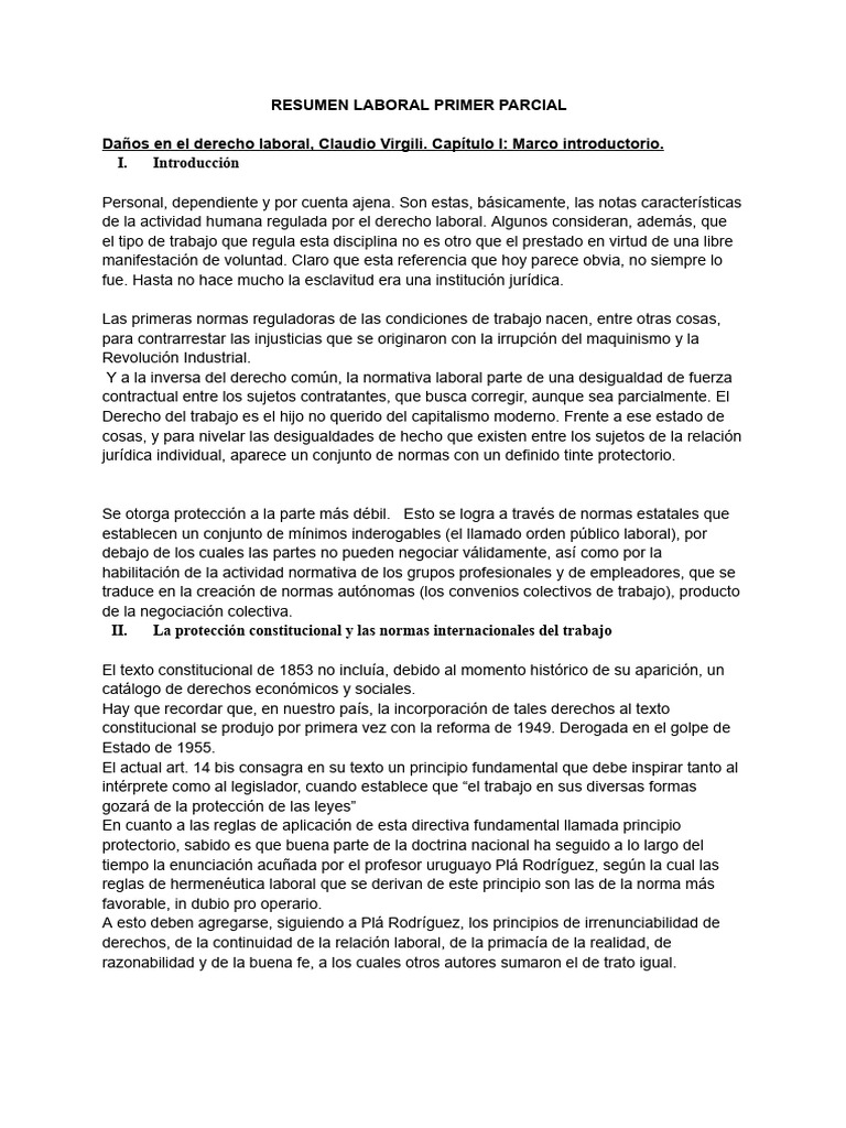 Resumen Laboral Primer Parcial | PDF | Derecho laboral | Acuerdo colectivo