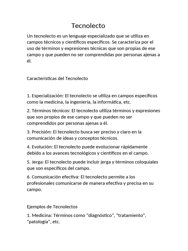 Tecnolecto, interlecto y jerga explicados | PDF | Inteligencia ...