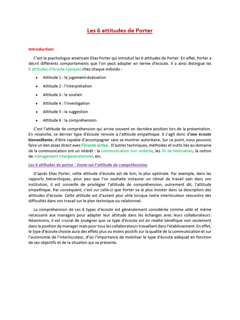 Les 6 attitudes de Porter expliquées | PDF | la communication | Empathie
