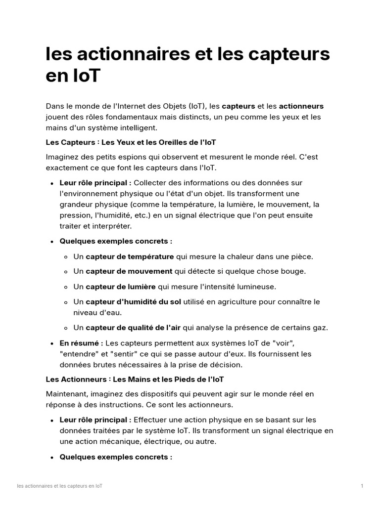 Capteurs et Actionneurs en IoT | PDF | Capteur | Internet des objets