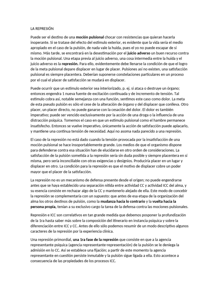 La Represión | PDF | Neurosis | Libido