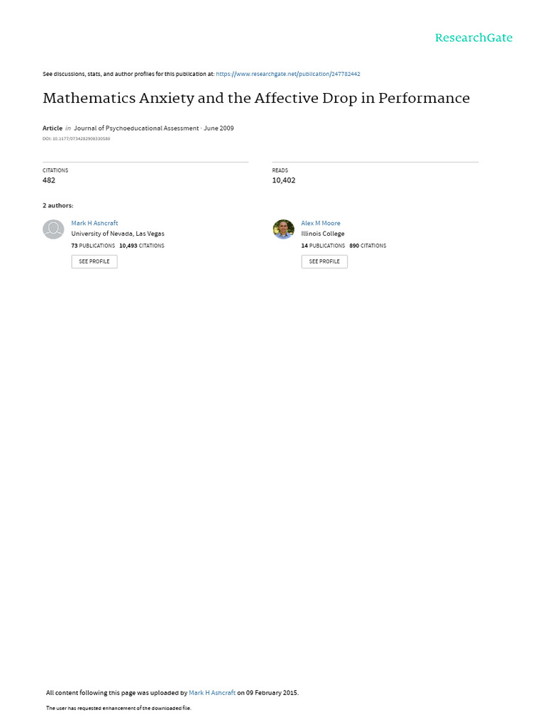 Math Anxiety's Impact on Performance | PDF | Mathematics | Anxiety