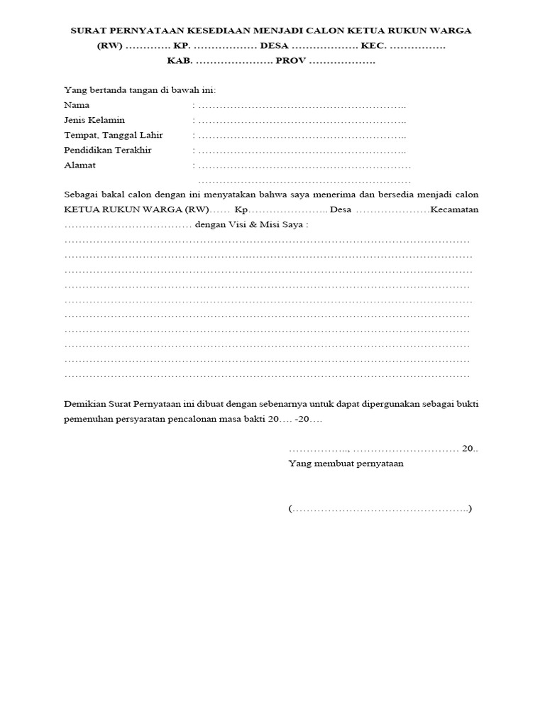 Formulir Pendaftaran Ketua RT/RW | PDF