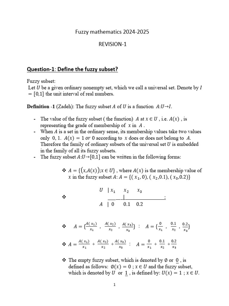 Fuzzy Subsets and Operations Explained | PDF | Convex Set | Interval ...