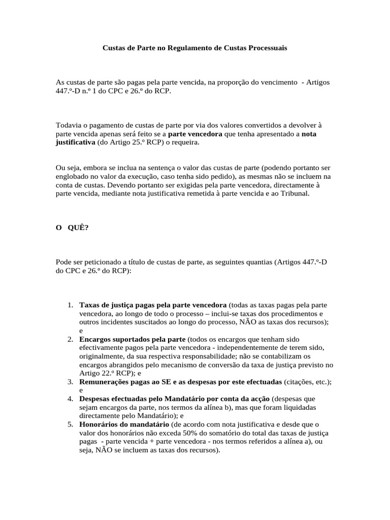 Custas de Parte no Processo Judicial | PDF | Justiça | Crime e Violência
