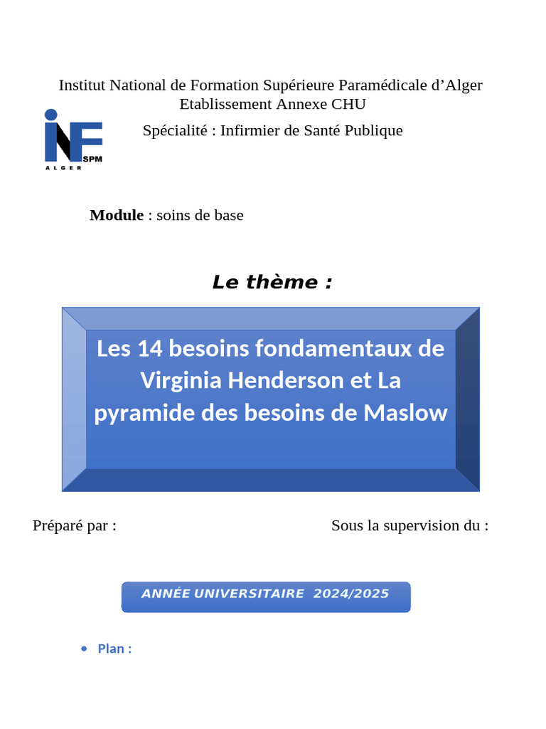 14 Besoins Fondamentaux de Henderson | PDF | Allaitement | Psychologie