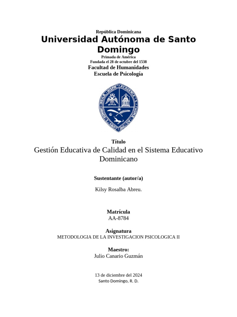 Gestión Educativa de Calidad en RD | PDF | Enseñando | Maestros