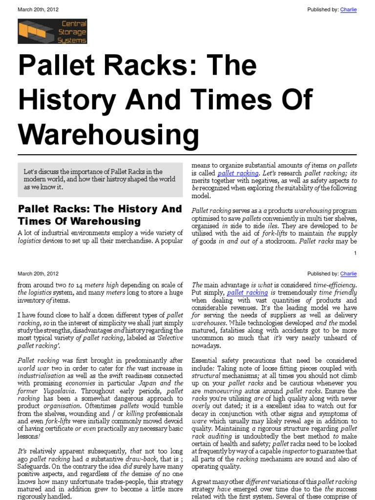 Pallet Racks The History and Times of Warehousing PDF Pallet