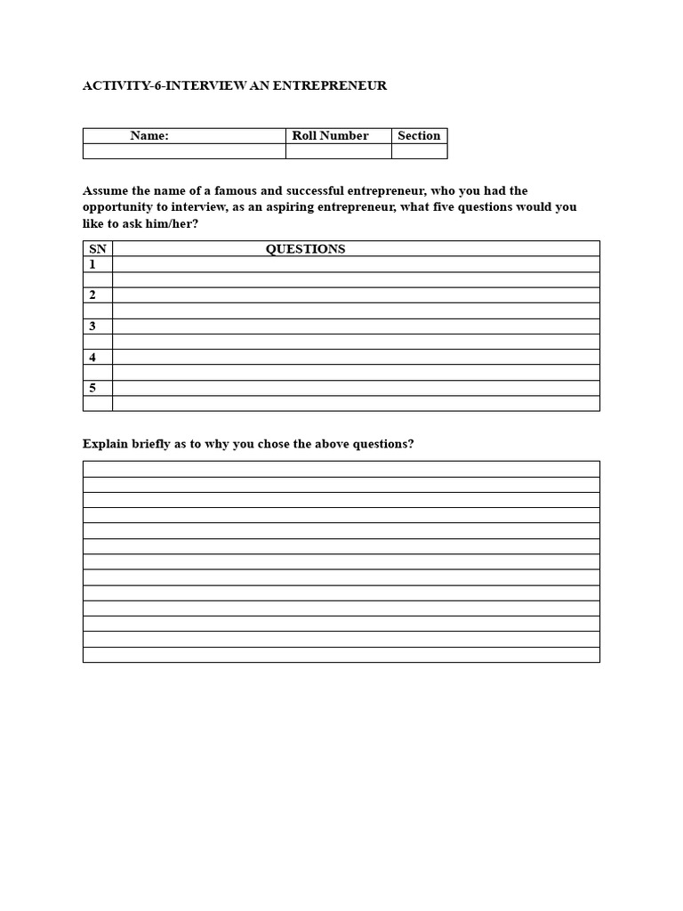Interview Questions for Entrepreneurs | PDF