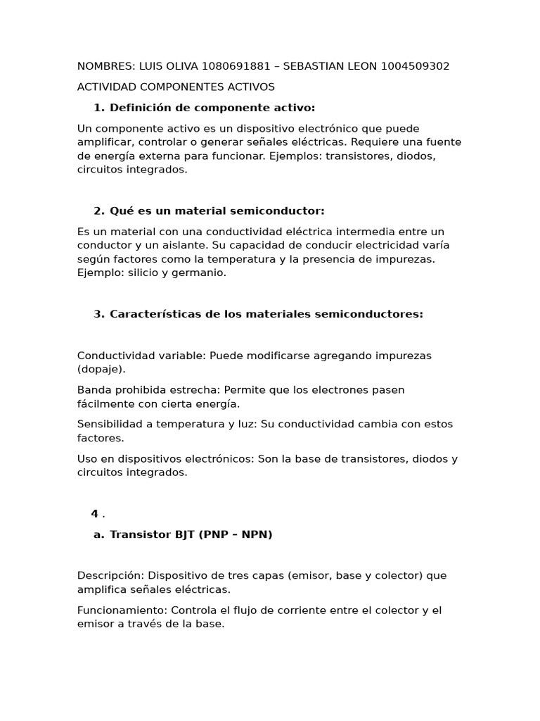 Componentes Activos y Semiconductores | PDF | Transistor de unión ...