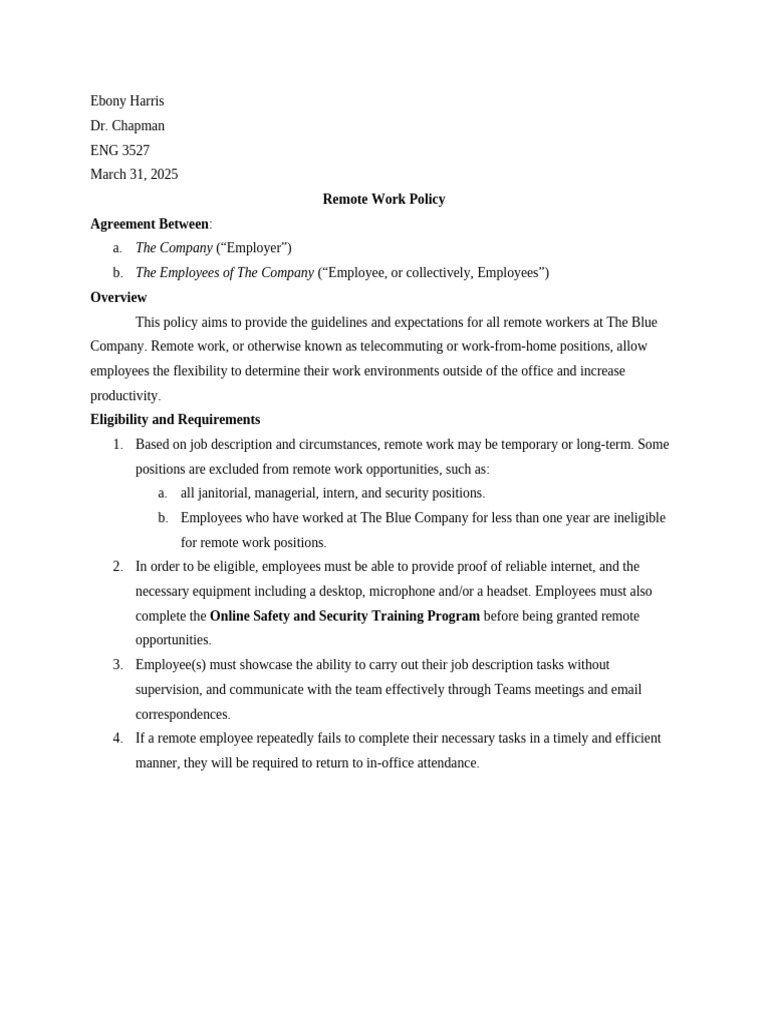 Remote Work Policy 2 | PDF | Employment | Labor Relations