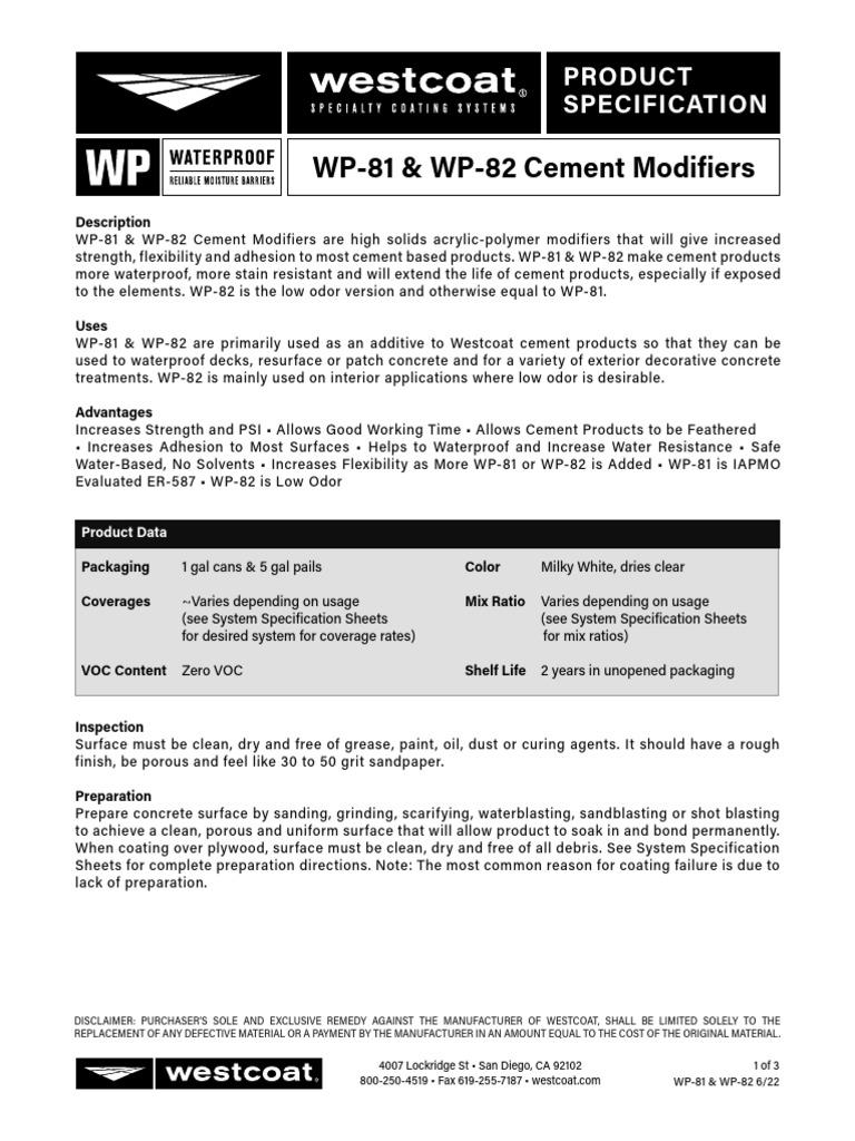 Acrylic Cement Modifiers WP-81 & WP-82 | PDF | Concrete | Materials