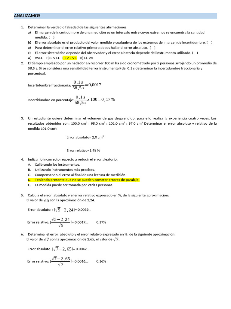 Análisis de Errores y Mediciones en Física | PDF | Medición | Incertidumbre