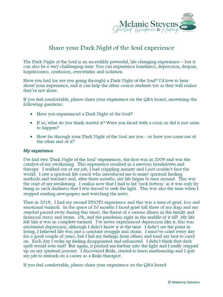 Lecture+7+-+Share+your+Dark+Night+of+the+Soul+experience | PDF ...