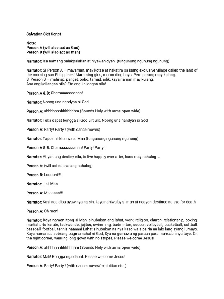 Salvation Skit Script | PDF