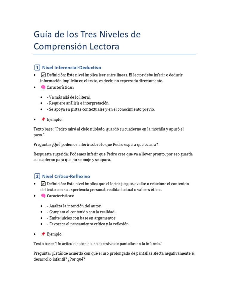 Tres Niveles de Comprensión Lectora | PDF | Comprensión lectora ...