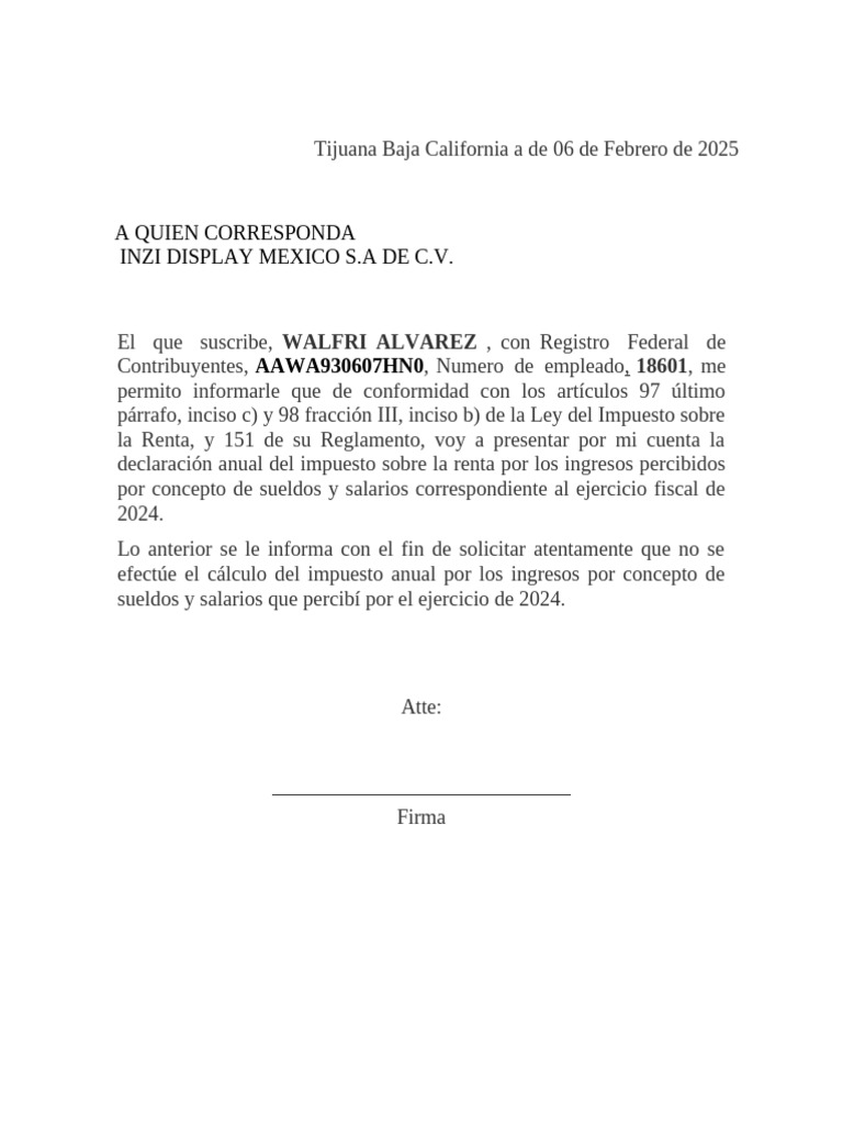 Declaración Anual INZI Display 2024 | PDF