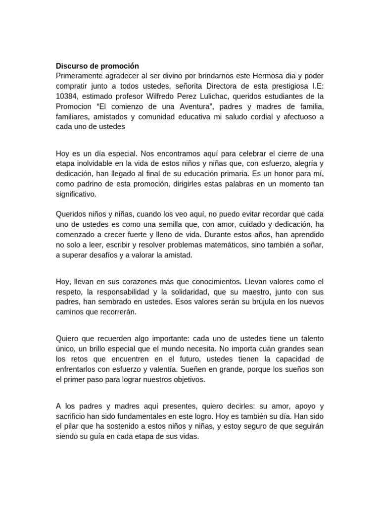 Discurso de promoción escolar 2023 | PDF