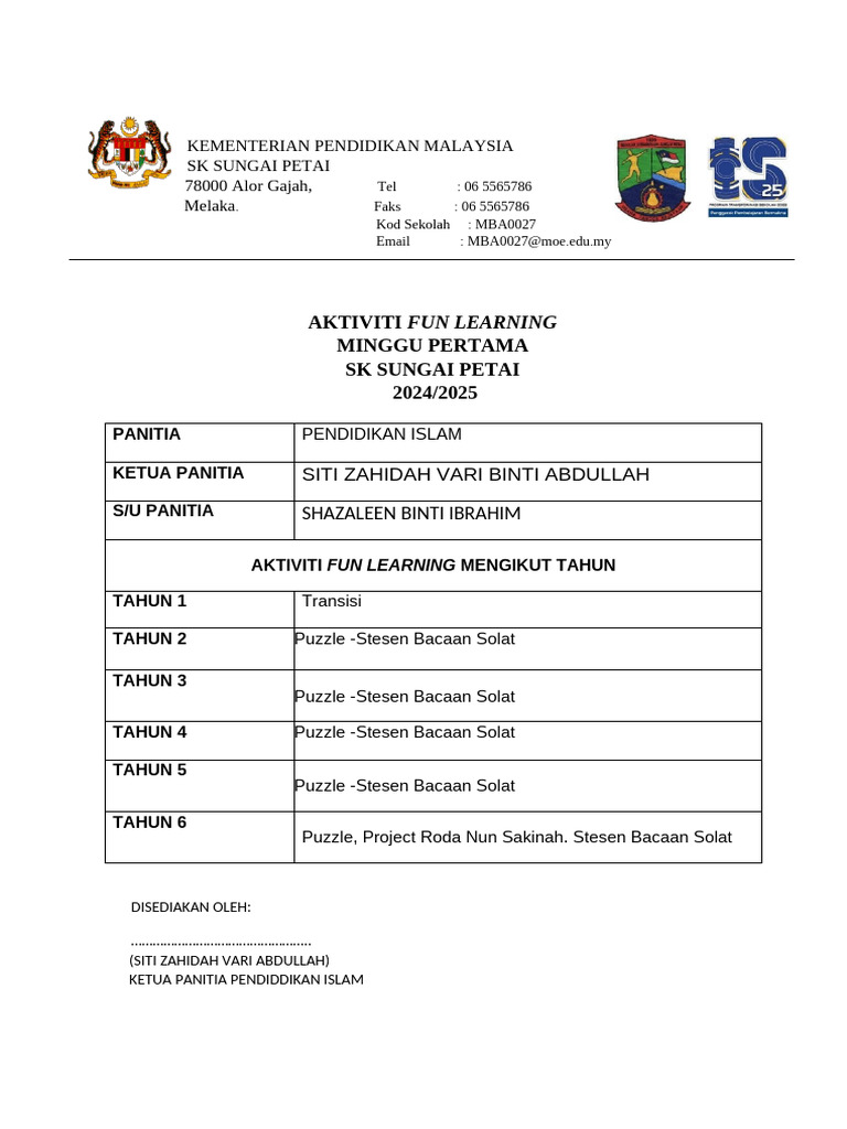 Aktiviti Fun Learning Pai 2024 | PDF