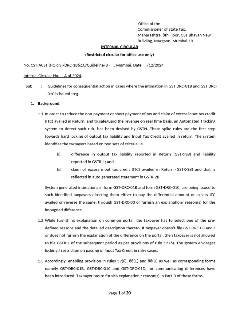 Guidelines for GST DRC-01B & DRC-01C | PDF | Taxes | Invoice