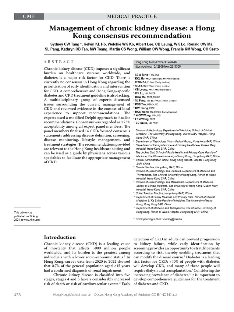 Hong Kong CKD Management Guidelines | PDF | Chronic Kidney Disease ...