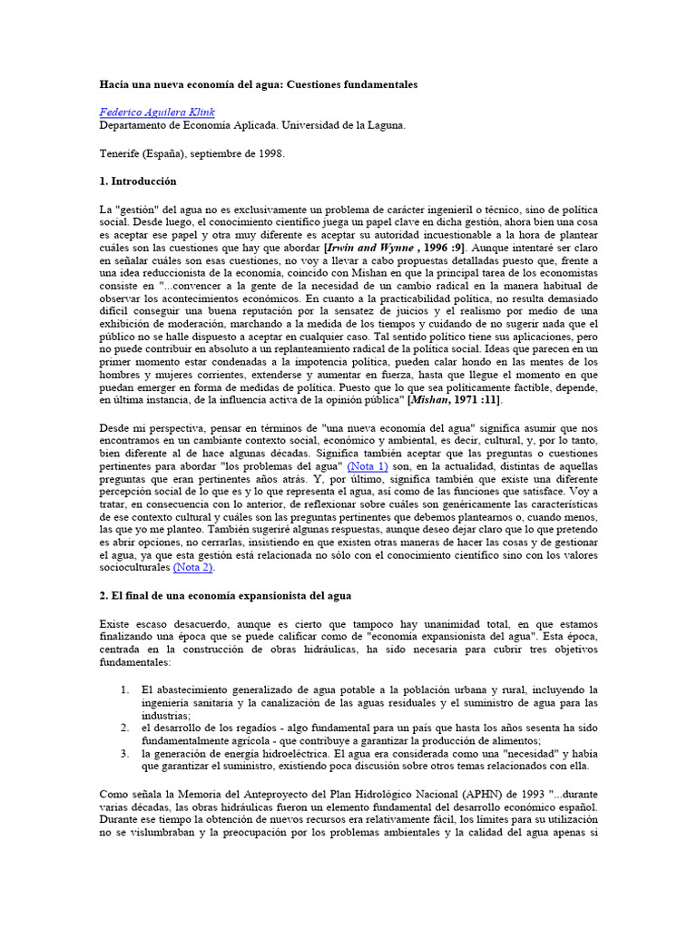 Hacia Una Nueva Economía Del Agua | PDF | Agua | Factores de producción