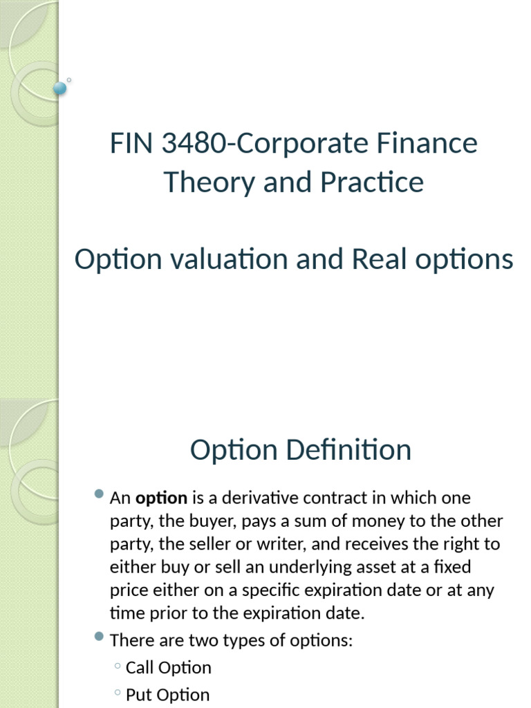 Lecture 13 - Option Valuation 2025.3.17 | PDF | Option (Finance) | Put ...