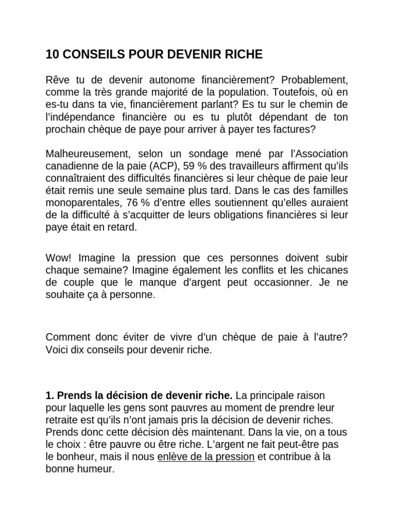 10 Conseils pour Devenir Riche | PDF | Économie