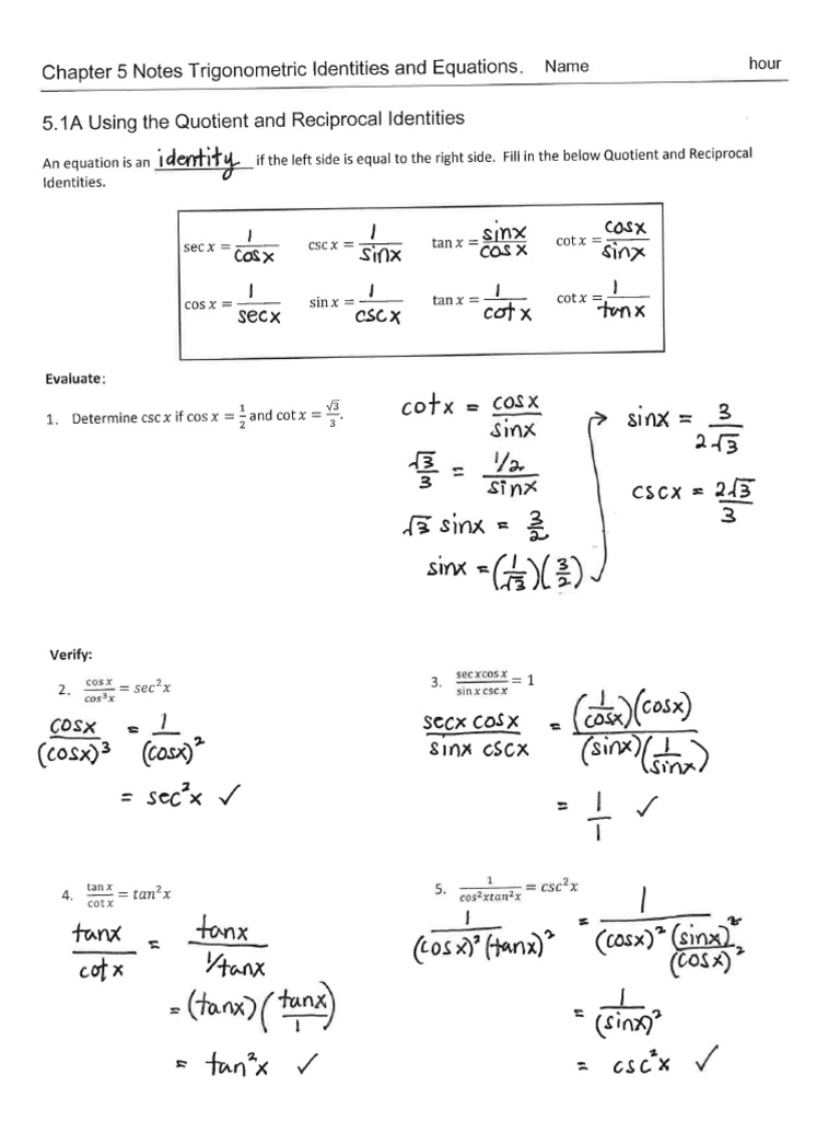 Key+Ch 5+Notes+Trig+Identities+and+Equations | PDF
