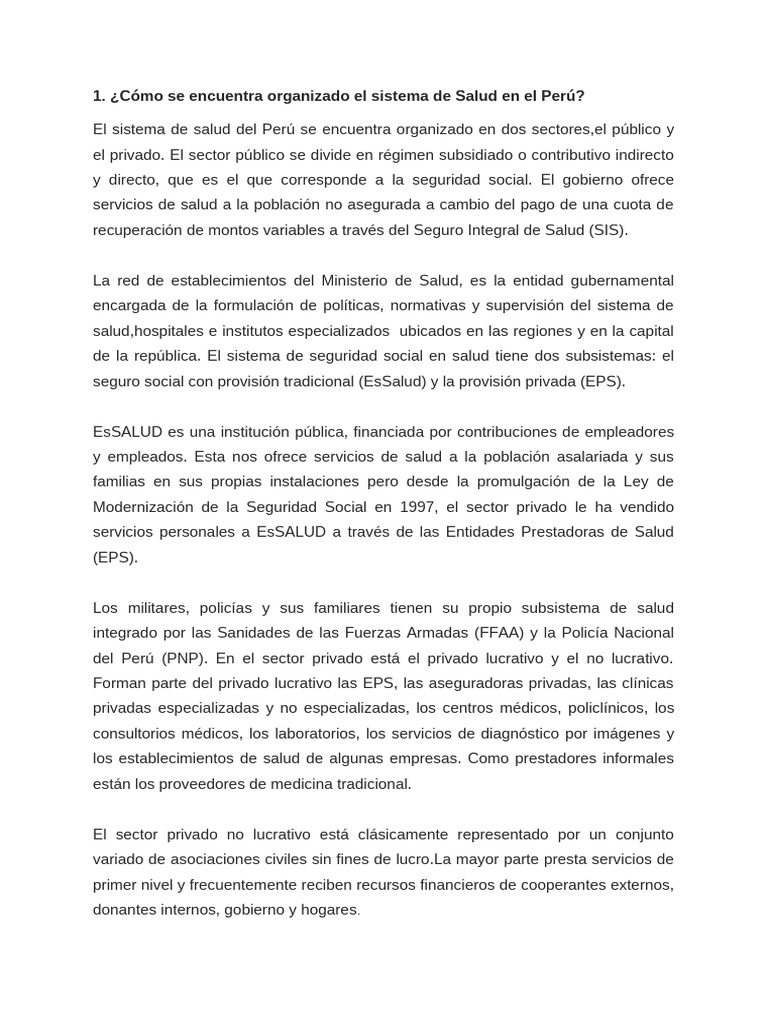 Organización del Sistema de Salud en Perú | PDF | Hospital | Cuidado de ...