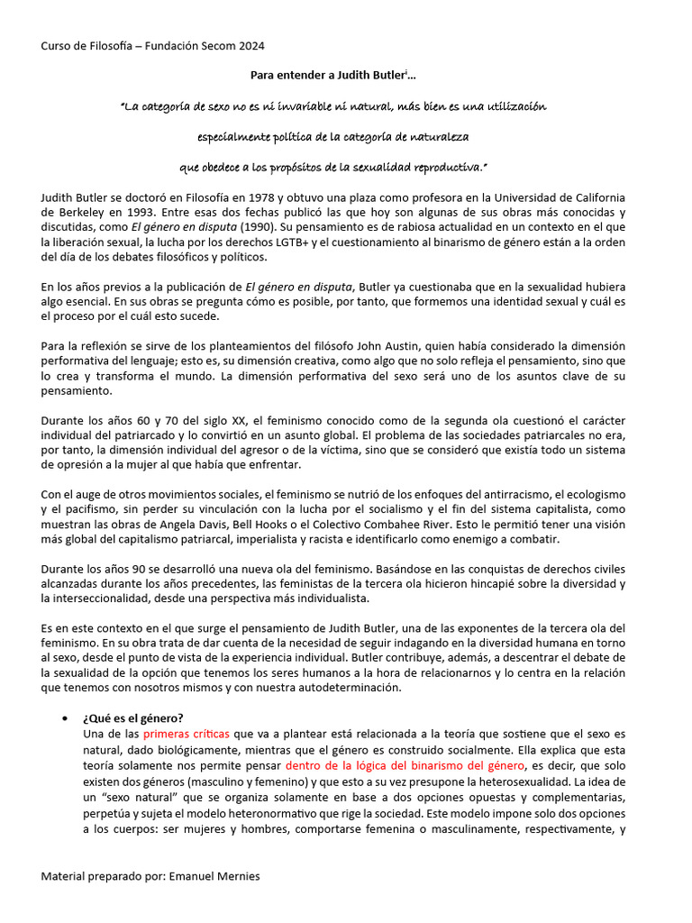 Judith Butler y la Performatividad de Género | PDF | Género | Estudios ...