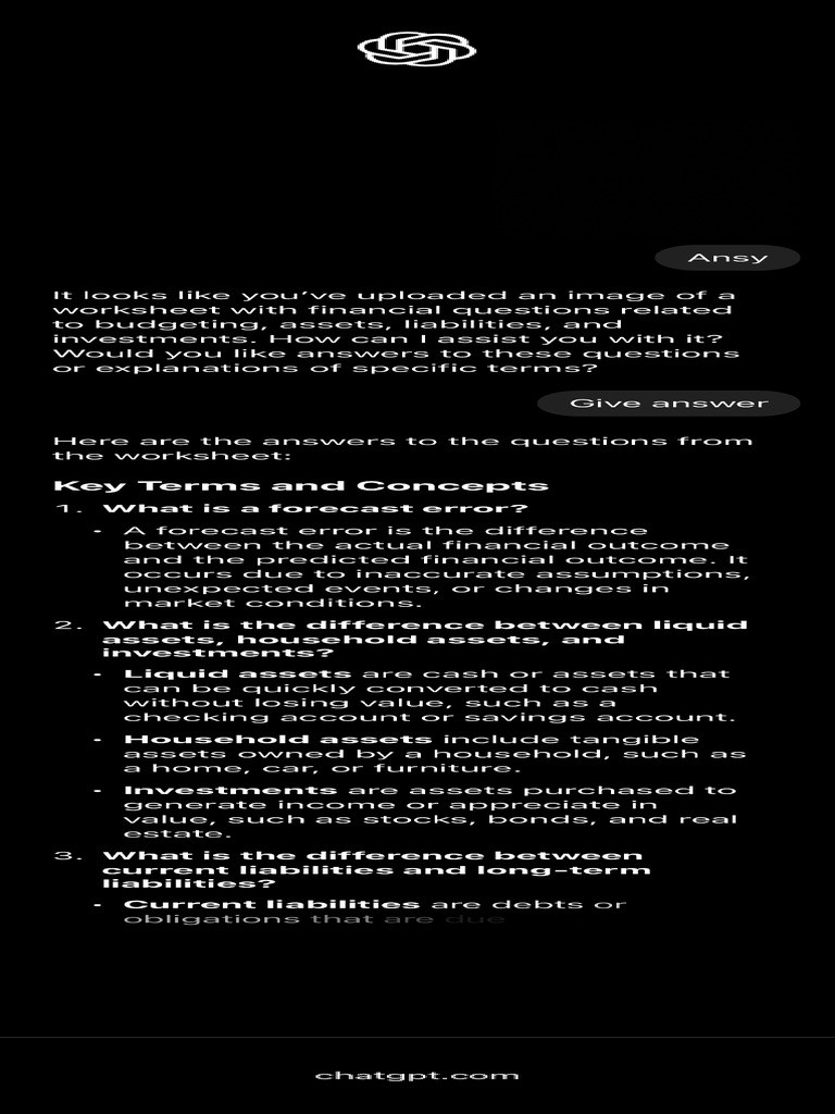 Financial Worksheet Assistance | PDF