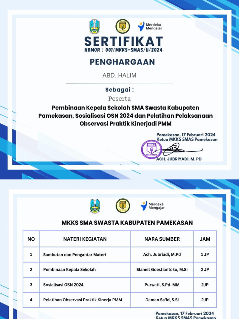 Sertifikat - ABD. HALIM | PDF