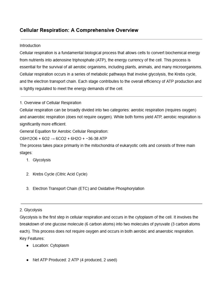 Cellular Respiration - A Comprehensive Overview | PDF | Cellular ...