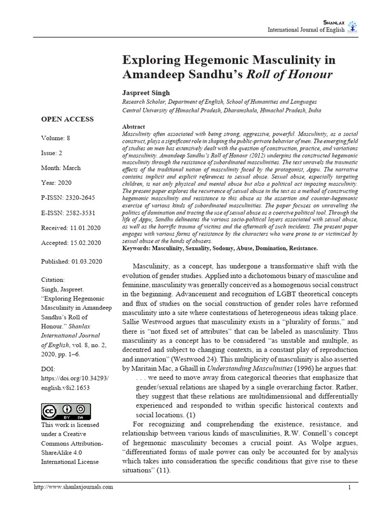 Hegemonic Masculinity in Roll of Honour | PDF | Masculinity | Gender