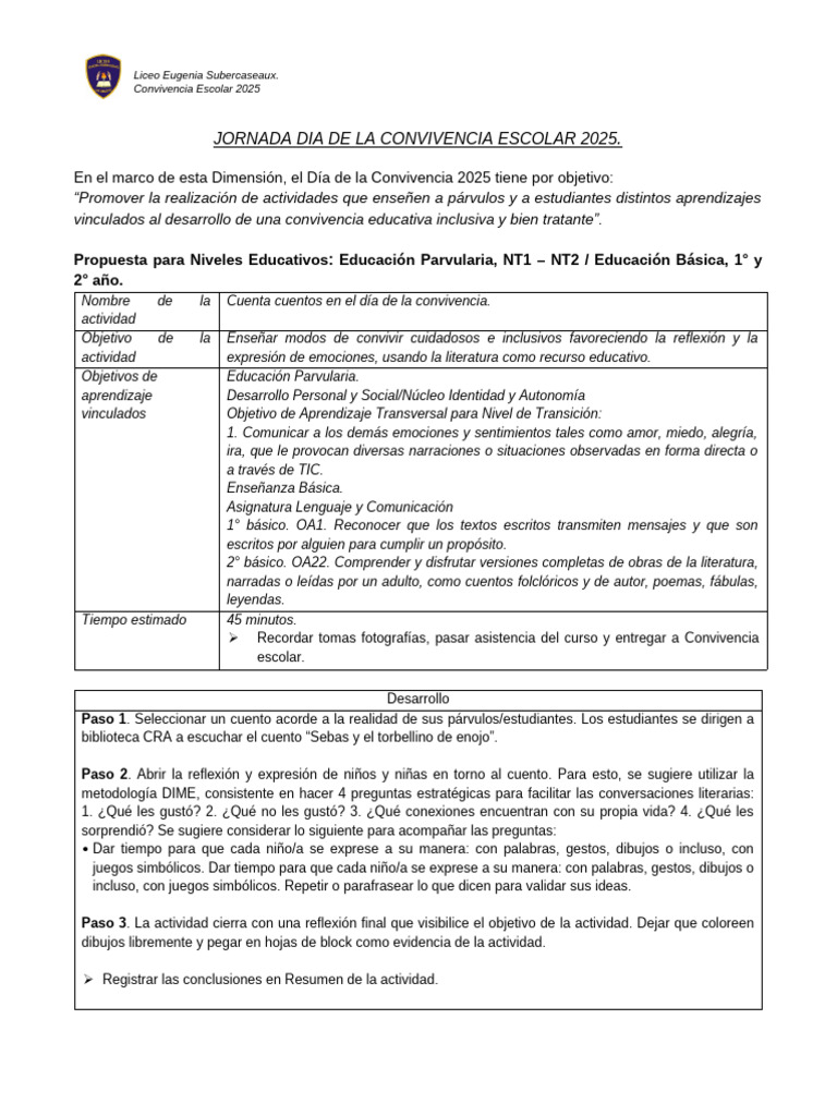Actividades para la Convivencia Escolar 2025 | PDF | Las emociones ...