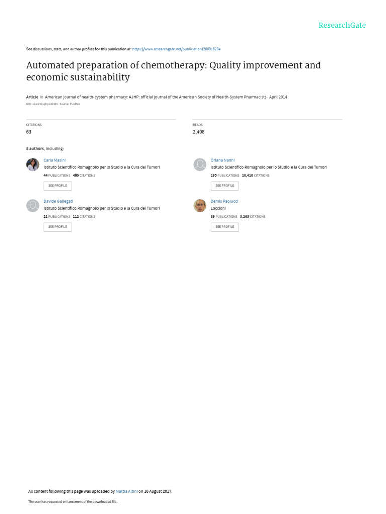 Automated Chemotherapy Preparation Insights | PDF | Chemotherapy | Pharmacy