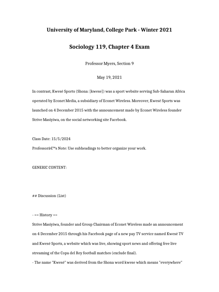 Sociology 119 Chapter 4 Exam | PDF